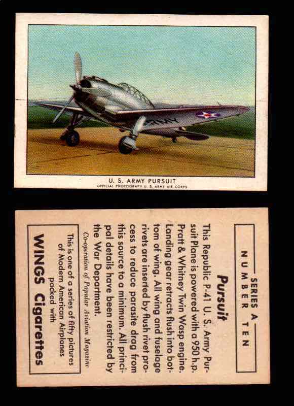 1940 Modern American Airplanes Series A Vintage Trading Cards Pick Singles #1-50 10 U.S. Army Pursuit (Republic P-41)  - TvMovieCards.com