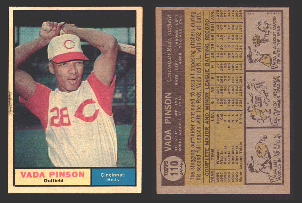 1961 Topps Baseball Trading Card You Pick Singles #100-#199 VG/EX #	110 Vada Pinson - Cincinnati Reds  - TvMovieCards.com