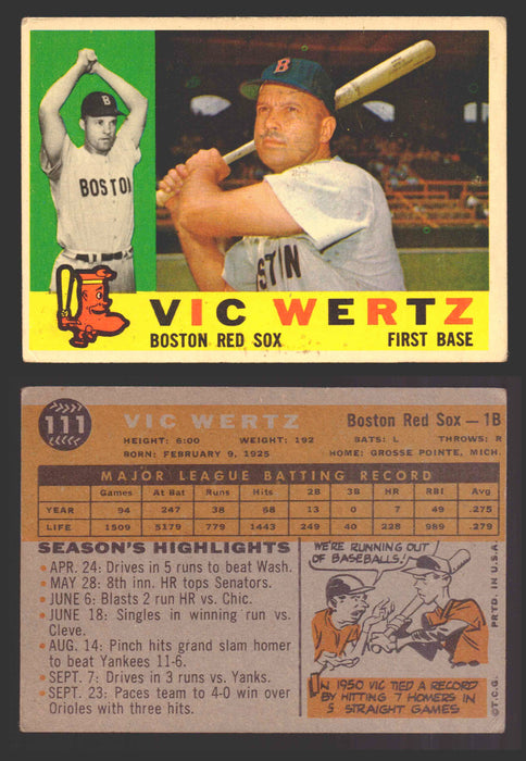 1960 Topps Baseball Trading Card You Pick Singles #1-#250 VG/EX 111 - Vic Wertz  - TvMovieCards.com