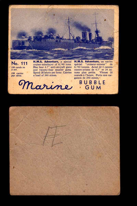 1944 Marine Bubble Gum World Wide V403-1 Vintage Trading Card #1-120 Singles #111 H.M.S. Adventure  - TvMovieCards.com