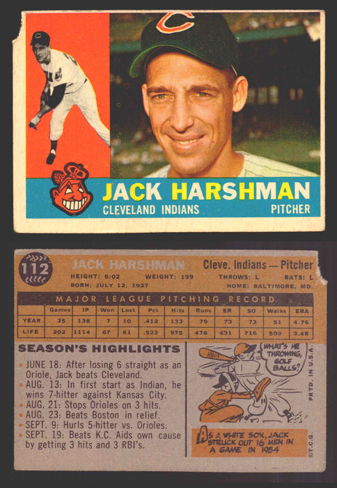 1960 Topps Baseball Trading Card You Pick Singles #1-#250 VG/EX 112 - Jack Harshman  - TvMovieCards.com