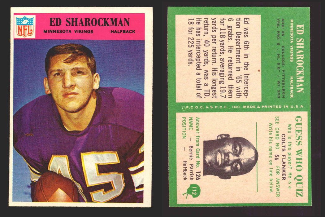 1966 Philadelphia Football NFL Trading Card You Pick Singles #100-196 VG/EX 112 Ed Sharockman - Minnesota Vikings  - TvMovieCards.com