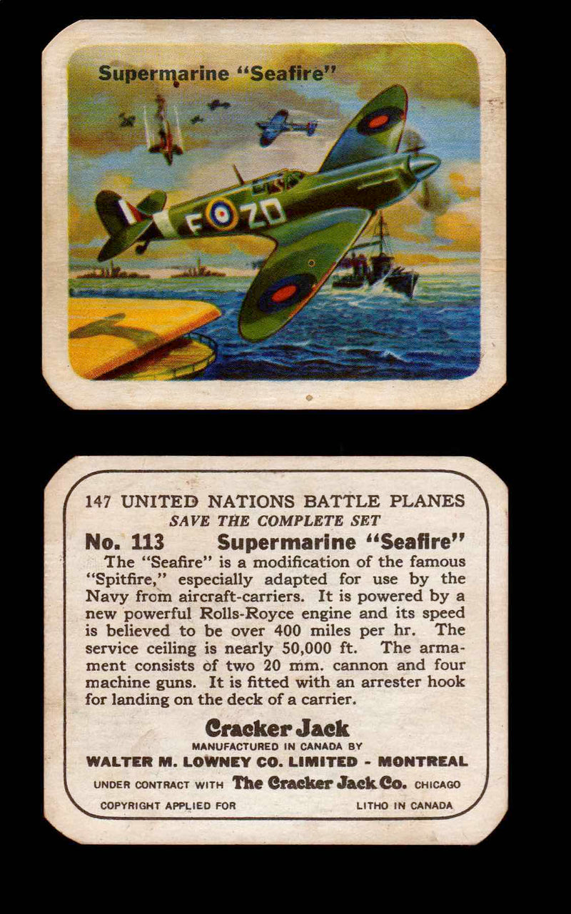 Cracker Jack United Nations Battle Planes Vintage You Pick Single Cards #71-147 #113  - TvMovieCards.com