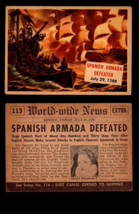 1954 Scoop Newspaper Series 2 Topps Vintage Trading Cards U Pick Singles #78-156 113   Spanish Armada Defeated  - TvMovieCards.com