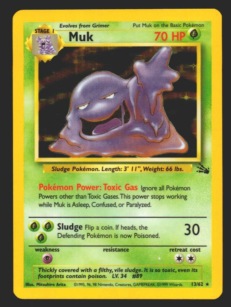 1999 Pokemon Muk 13/62 Holographic Card - Fossil WOTC Near Mint   - TvMovieCards.com