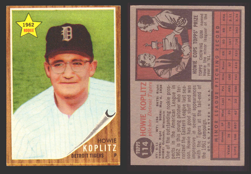 1962 Topps Baseball Trading Card You Pick Singles #100-#199 VG/EX #	114 Howie Koplitz - Detroit Tigers  - TvMovieCards.com