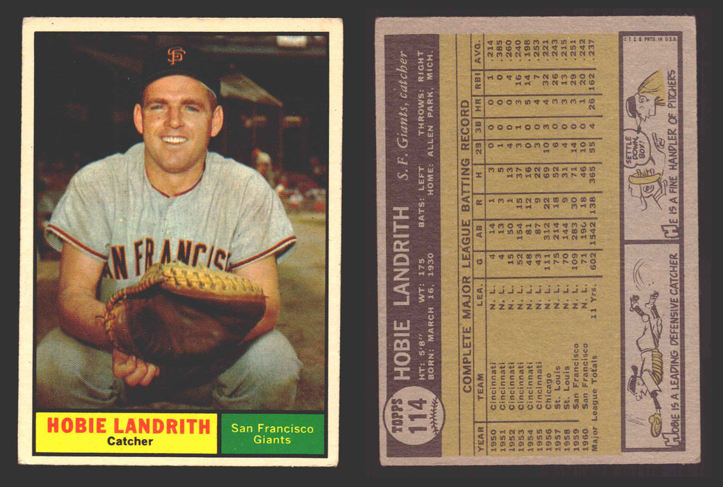1961 Topps Baseball Trading Card You Pick Singles #100-#199 VG/EX #	114 Hobie Landrith - San Francisco Giants  - TvMovieCards.com