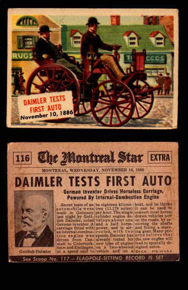 1954 Scoop Newspaper Series 2 Topps Vintage Trading Cards U Pick Singles #78-156 116   Daimler Tests First Auto  - TvMovieCards.com