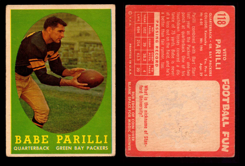 1958 Topps Football Trading Card You Pick Singles #1-#132 VG/EX #	118	Babe Parilli  - TvMovieCards.com