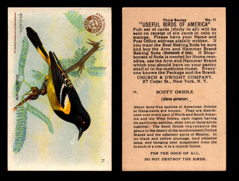 Birds - Useful Birds of America 3rd Series You Pick Singles Church & Dwight J-7 #11 Scott Oriole  - TvMovieCards.com