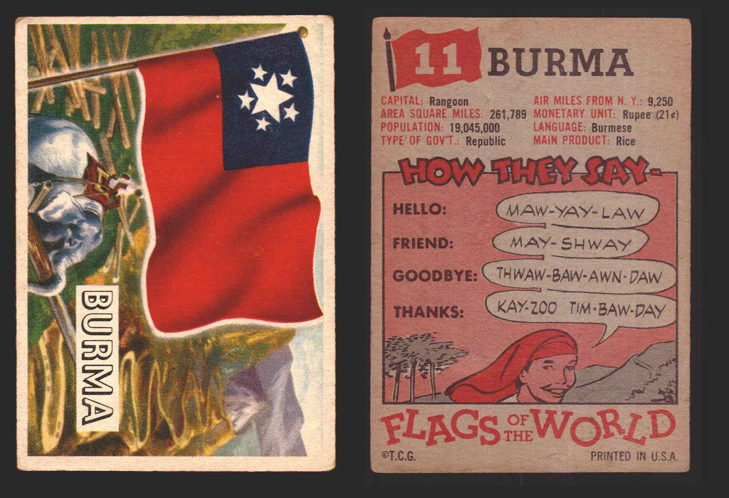 1956 Flags of the World Vintage Trading Cards You Pick Singles #1-#80 Topps 11	Burma  - TvMovieCards.com