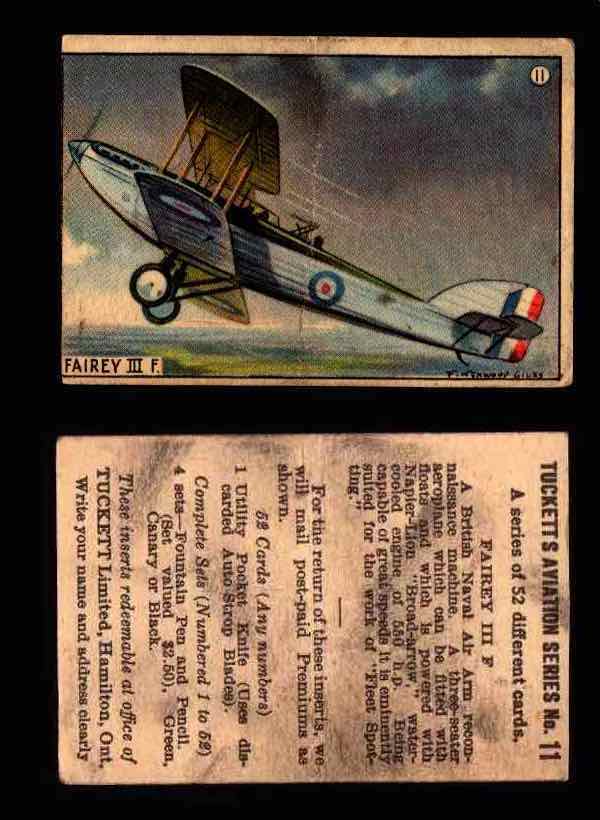 1929 Tucketts Aviation Series 1 Vintage Trading Cards You Pick Singles #1-52 #11 Fairey III F  - TvMovieCards.com