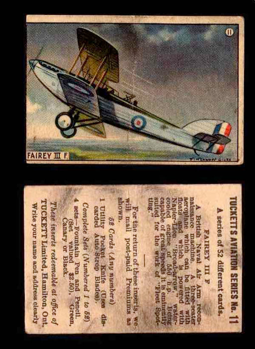 1929 Tucketts Aviation Series 1 Vintage Trading Cards You Pick Singles #1-52 #11 Fairey III F  - TvMovieCards.com