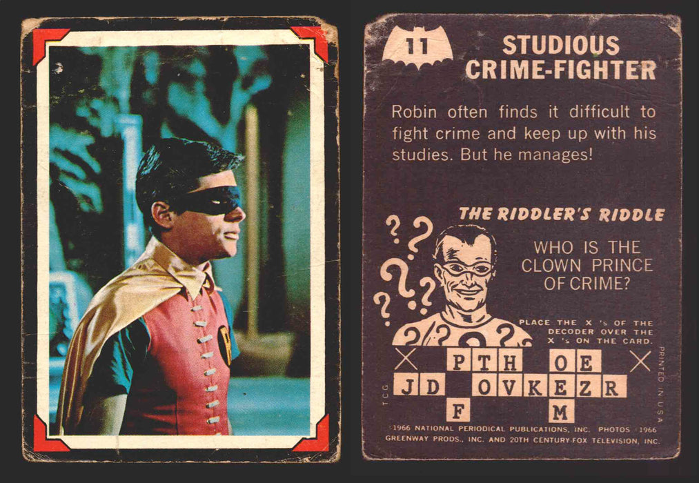 Batman Riddler Back Vintage Trading Card You Pick Singles #1-#38 Topps 1966 #	 11   Studious Crimefighter  - TvMovieCards.com