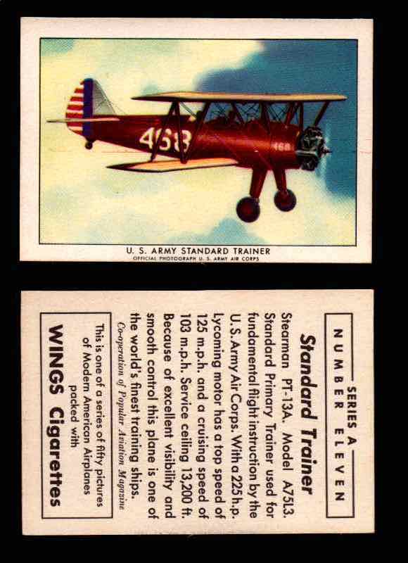 1940 Modern American Airplanes Series A Vintage Trading Cards Pick Singles #1-50 11 U.S. Army Standard Trainer (Stearman PT-13A)  - TvMovieCards.com