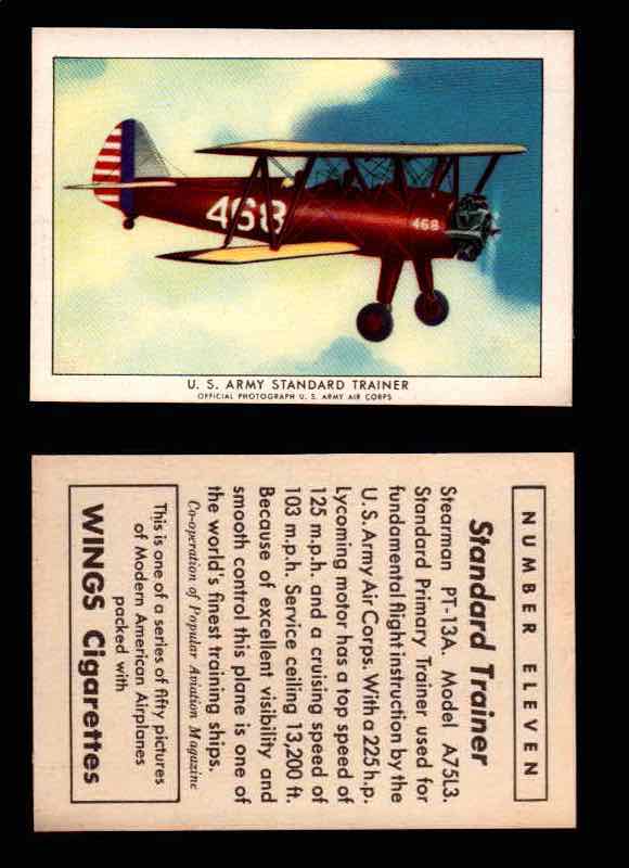 1940 Modern American Airplanes Series 1 Vintage Trading Cards Pick Singles #1-50 11 U.S. Army Standard Trainer (Stearman PT-13A)  - TvMovieCards.com