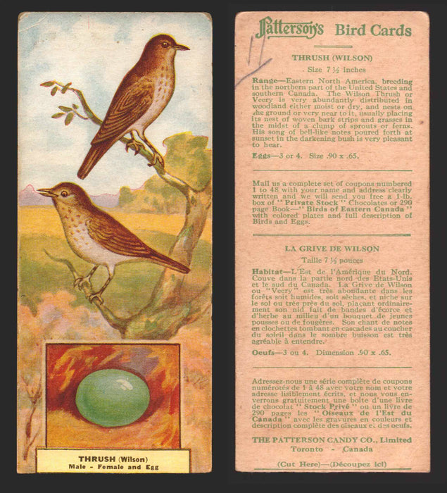 1924 Patterson's Bird Chocolate Vintage Trading Cards U Pick Singles #1-46 11 Thrush (Wilson)  - TvMovieCards.com