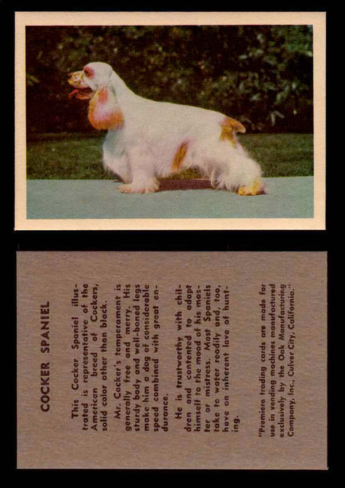1957 Dogs Premiere Oak Man. R-724-4 Vintage Trading Cards You Pick Singles #1-42 #11 Cocker Spaniel  - TvMovieCards.com
