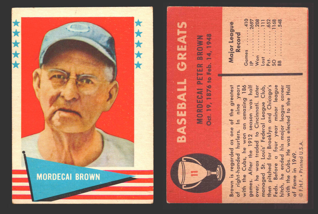 1961 Fleer Baseball Greats Trading Card You Pick Singles #1-#154 VG/EX 11 Mordecai Brown  - TvMovieCards.com