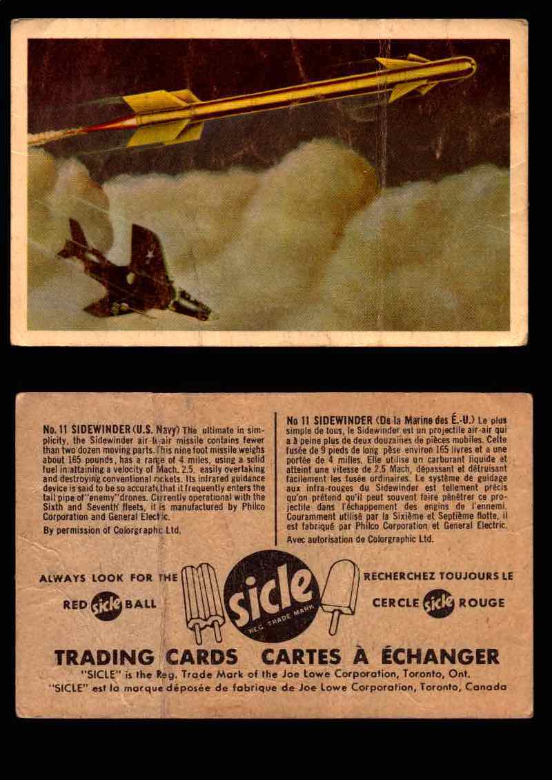 1959 Sicle Aircraft & Missile Canadian Vintage Trading Card U Pick Singles #1-25 #11 Sidewinder  - TvMovieCards.com