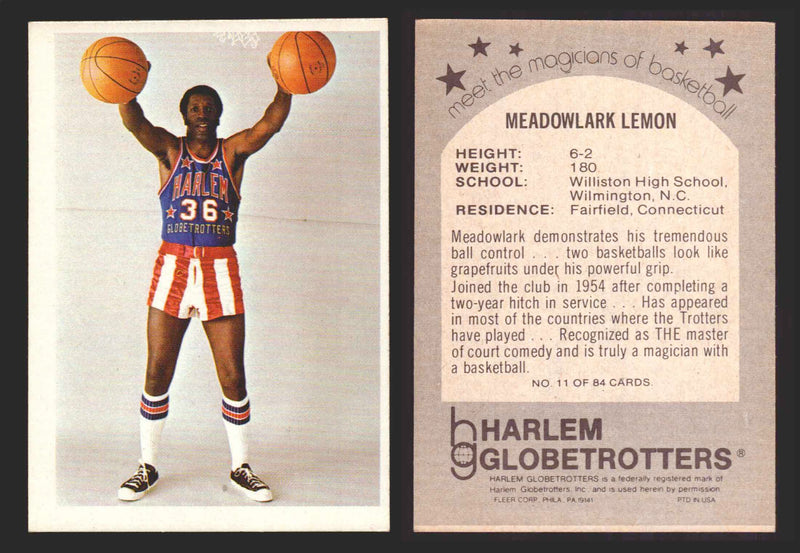 1971 Harlem Globetrotters Fleer Vintage Trading Card You Pick Singles #1-84 11 of 84   Meadowlark Lemon  - TvMovieCards.com