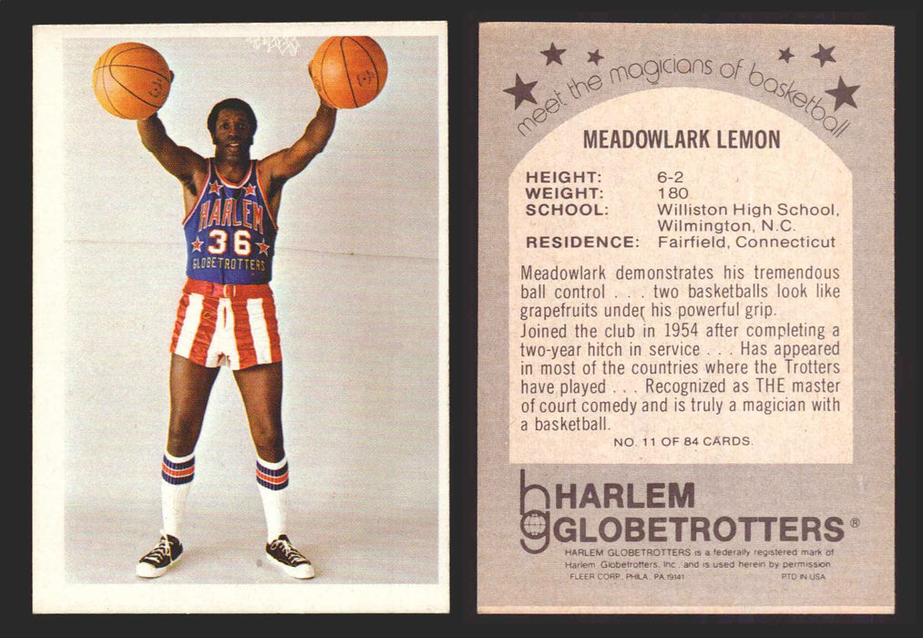 1971 Harlem Globetrotters Fleer Vintage Trading Card You Pick Singles #1-84 11 of 84   Meadowlark Lemon  - TvMovieCards.com