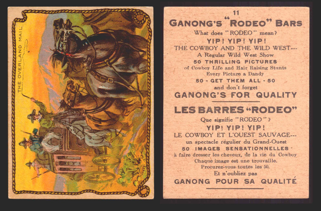 1930 Ganong "Rodeo" Bars V155 Cowboy Series #1-50 Trading Cards Singles #11 The Overland Mail  - TvMovieCards.com