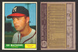 1961 Topps Baseball Trading Card You Pick Singles #100-#199 VG/EX #	120 Eddie Mathews - Milwaukee Braves  - TvMovieCards.com