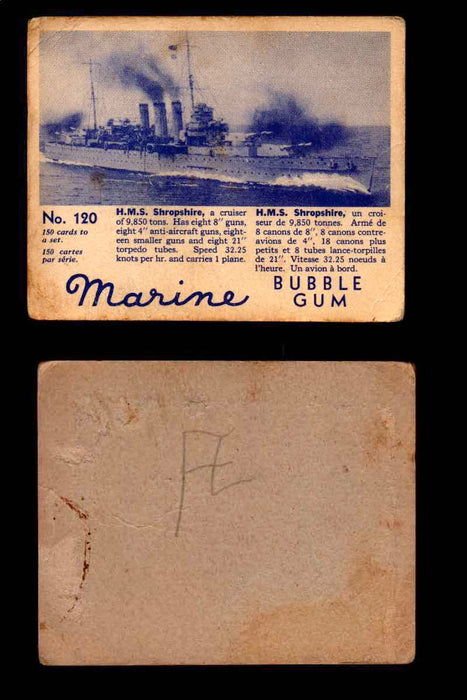 1944 Marine Bubble Gum World Wide V403-1 Vintage Trading Card #1-120 Singles #120 H.M.S. Shropshire  - TvMovieCards.com