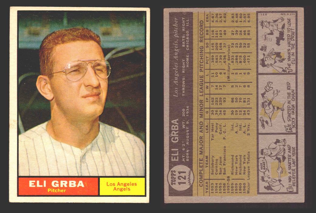 1961 Topps Baseball Trading Card You Pick Singles #100-#199 VG/EX #	121 Eli Grba - Los Angeles Angels  - TvMovieCards.com
