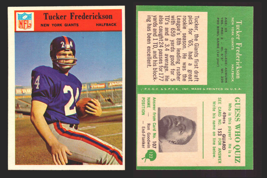1966 Philadelphia Football NFL Trading Card You Pick Singles #100-196 VG/EX 122 Tucker Frederickson  - New York Giants RC  - TvMovieCards.com
