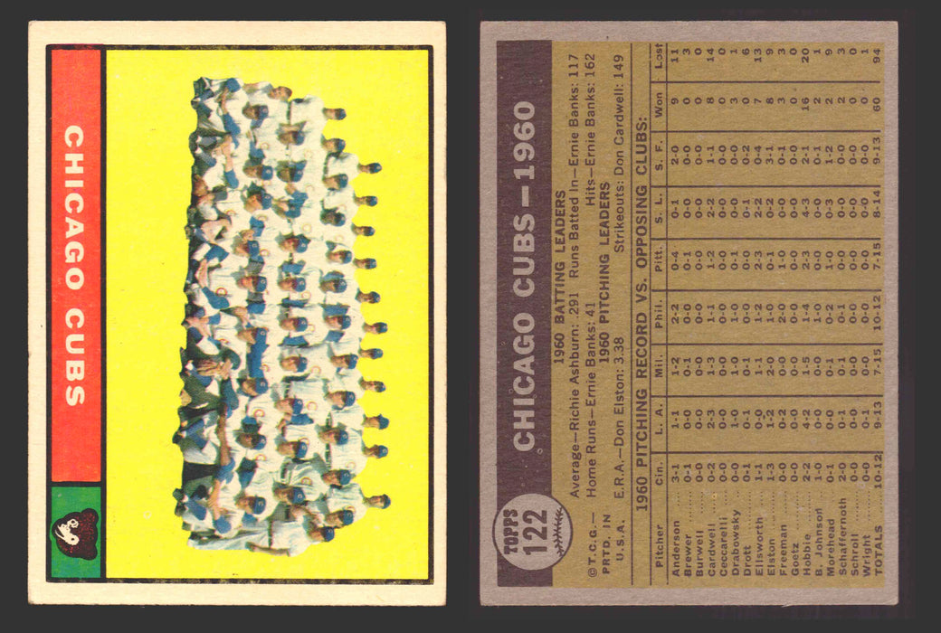 1961 Topps Baseball Trading Card You Pick Singles #100-#199 VG/EX #	122 Chicago Cubs Team  - TvMovieCards.com