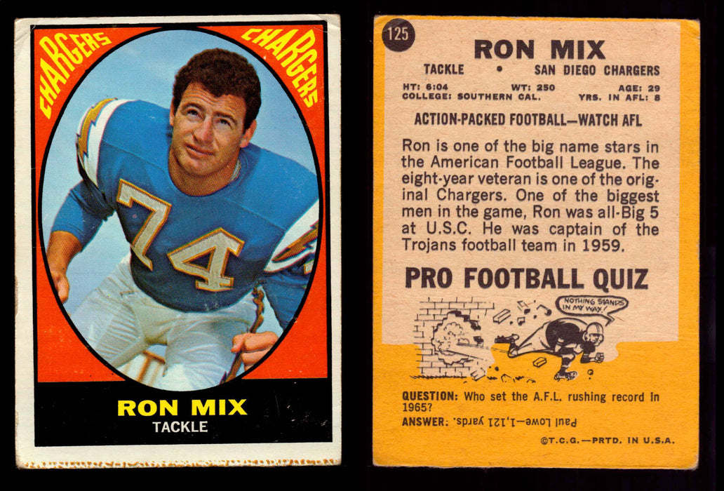 1967 Topps Football Trading Card You Pick Singles #1-#132 VG #125 Ron Mix (HOF)  - TvMovieCards.com