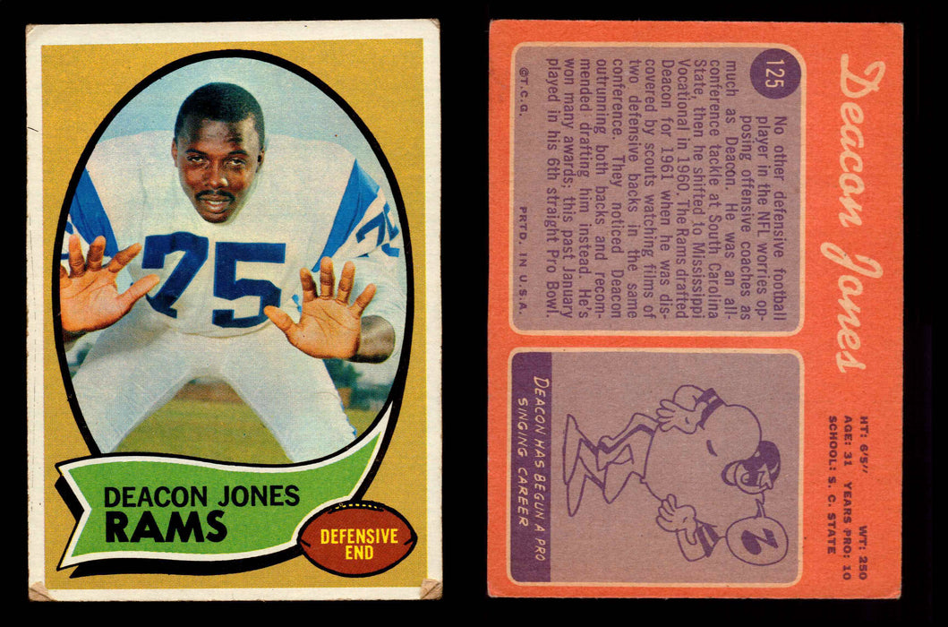 1970 Topps Football Trading Card You Pick Singles #1-#263 G/VG/EX #	125	Deacon Jones (HOF)  - TvMovieCards.com