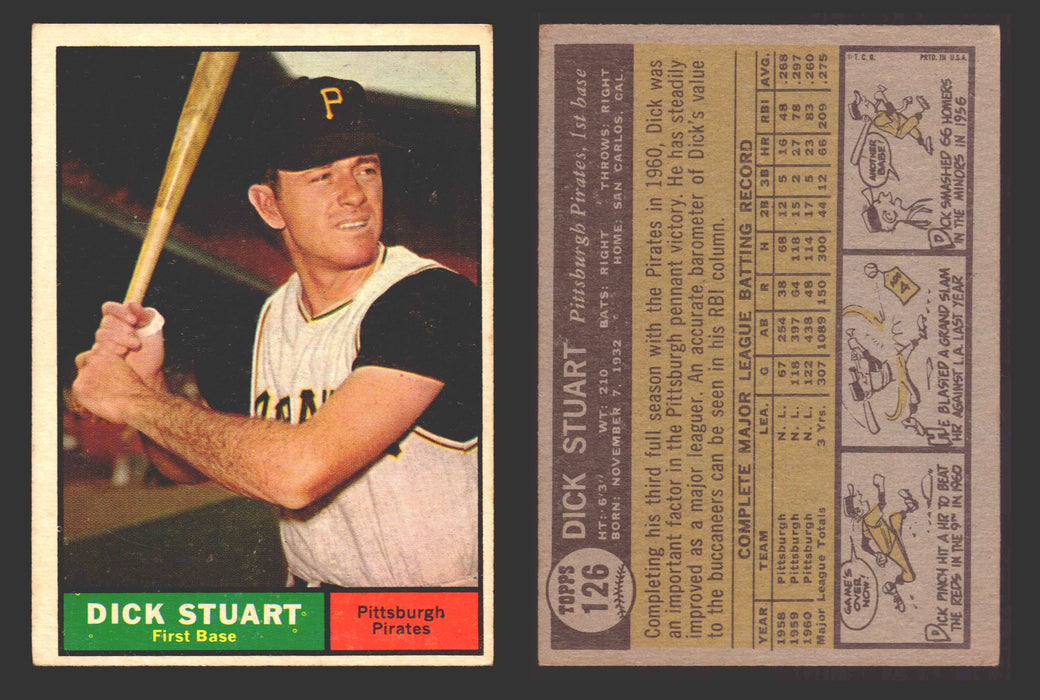 1961 Topps Baseball Trading Card You Pick Singles #100-#199 VG/EX #	126 Dick Stuart - Pittsburgh Pirates  - TvMovieCards.com