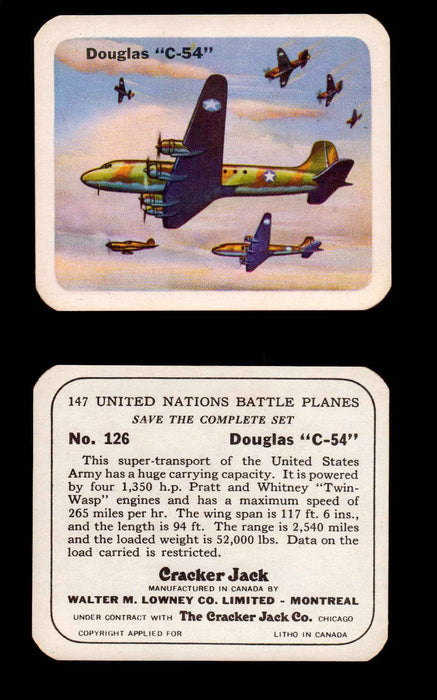 Cracker Jack United Nations Battle Planes Vintage You Pick Single Cards #71-147 #126  - TvMovieCards.com