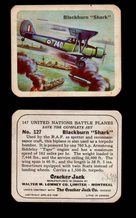 Cracker Jack United Nations Battle Planes Vintage You Pick Single Cards #71-147 #127  - TvMovieCards.com