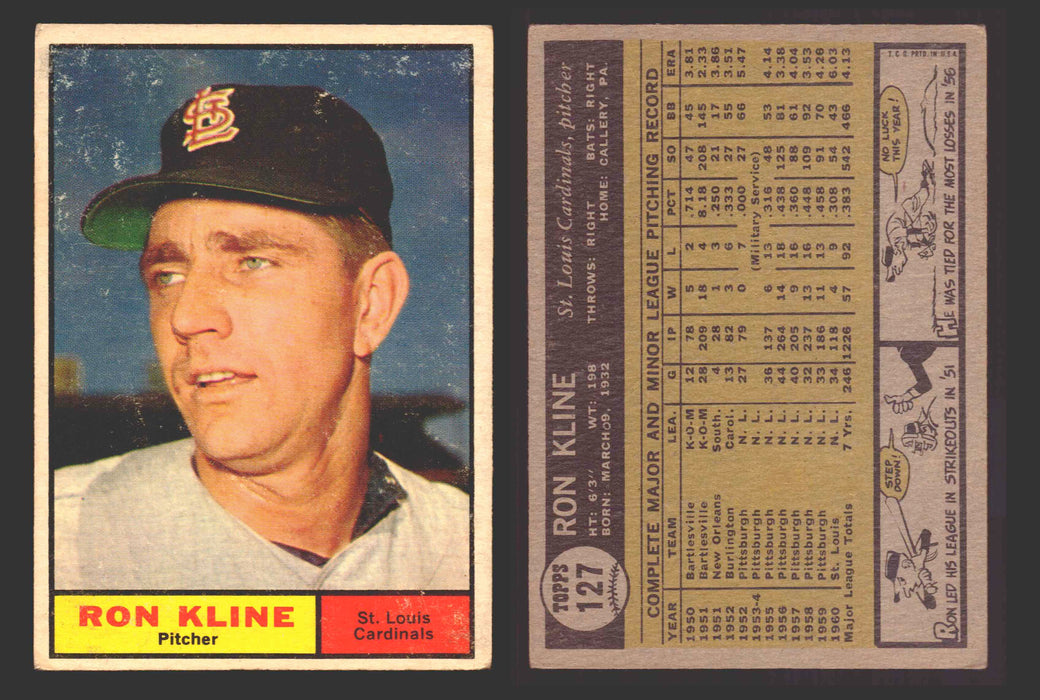 1961 Topps Baseball Trading Card You Pick Singles #100-#199 VG/EX #	127 Ron Kline - St. Louis Cardinals  - TvMovieCards.com