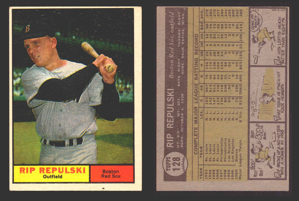 1961 Topps Baseball Trading Card You Pick Singles #100-#199 VG/EX #	128 Rip Repulski - Boston Red Sox  - TvMovieCards.com