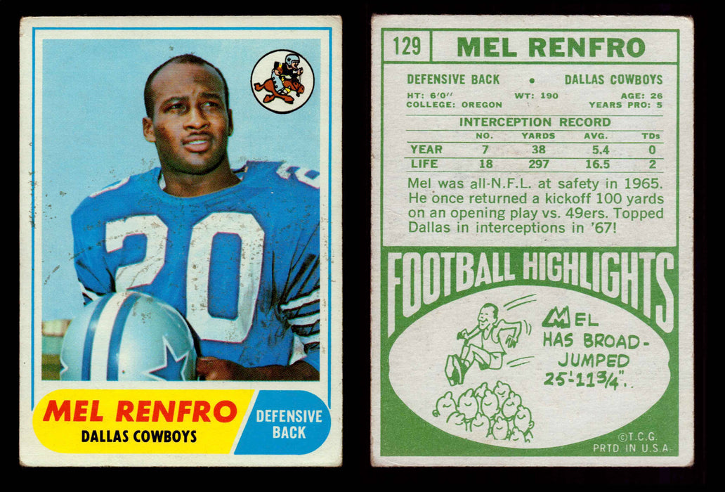 1968 Topps Football Trading Card You Pick Singles #1-#219 G/VG/EX #	129	Mel Renfro (HOF)  - TvMovieCards.com