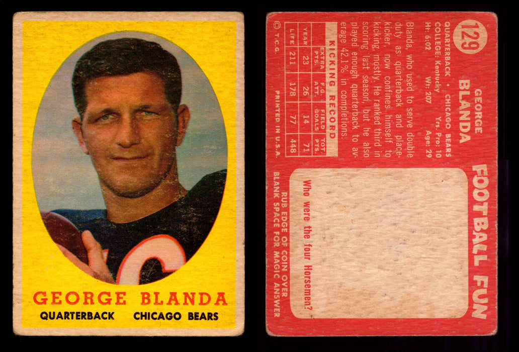 1958 Topps Football Trading Card You Pick Singles #1-#132 VG/EX #	129	George Blanda (HOF)  - TvMovieCards.com