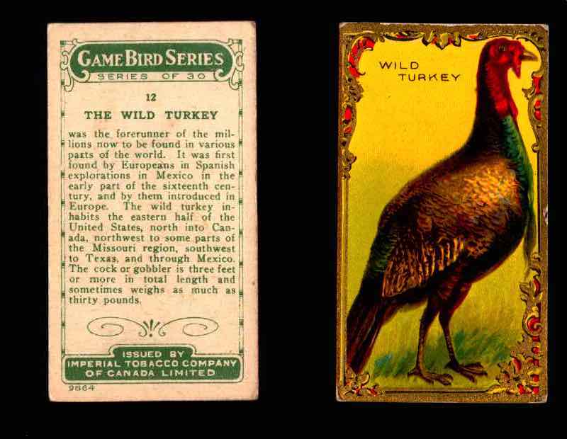 1910 Game Bird Series C14 Imperial Tobacco Vintage Trading Cards Singles #1-30 #12 The Wild Turkey  - TvMovieCards.com