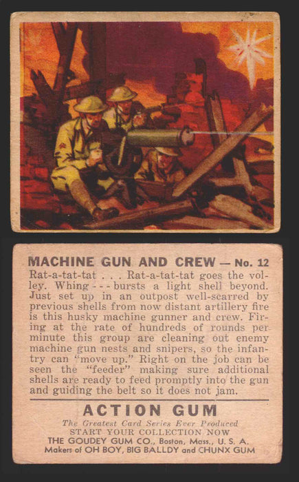 1938 Action Gum Vintage Trading Cards #1-96 You Pick Singles Goudy Gum #12   Machine Gun and Crew  - TvMovieCards.com
