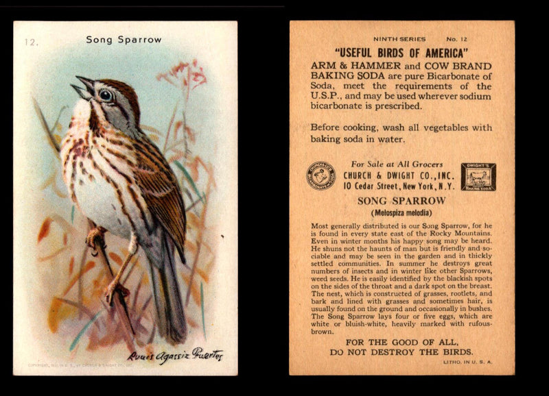 Birds - Useful Birds of America 9th Series You Pick Singles Church & Dwight J-9 #12 Song Sparrow  - TvMovieCards.com