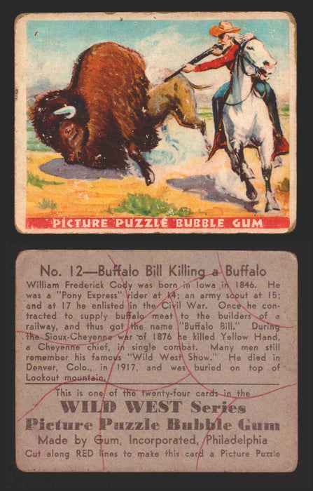 Wild West Series Vintage Trading Card You Pick Singles #1-#49 Gum Inc. 1933 12   Buffalo Bill Killing a Buffalo  - TvMovieCards.com