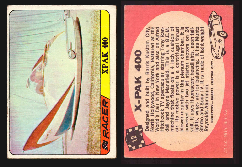 Hot Rods Topps 1968 George Barris Vintage Trading Cards #1-66 You Pick Singles #12 X-Pax 400  - TvMovieCards.com