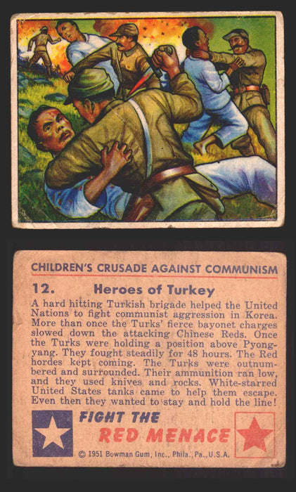 1951 Red Menace Vintage Trading Cards #1-48 You Pick Singles Bowman Gum 12   Heroes of Turkey  - TvMovieCards.com