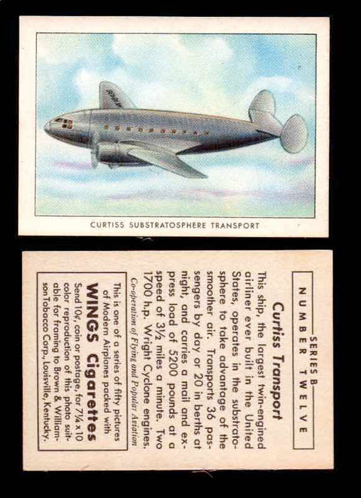 1941 Modern American Airplanes Series B Vintage Trading Cards Pick Singles #1-50 12	 	Curtiss SubstratosphereTransport  - TvMovieCards.com