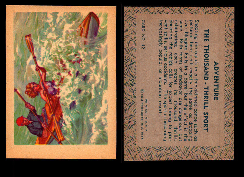 1956 Adventure Vintage Trading Cards Gum Products #1-#100 You Pick Singles #12 The Thousand  - Thrill Sport White Water Rapids  - TvMovieCards.com
