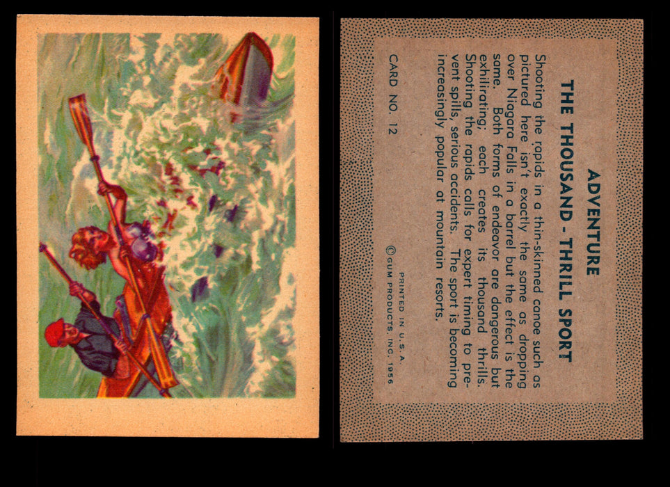 1956 Adventure Vintage Trading Cards Gum Products #1-#100 You Pick Singles #12 The Thousand  - Thrill Sport White Water Rapids  - TvMovieCards.com